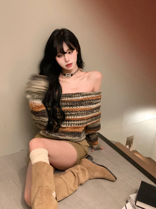 Striped Off Shoulder Sweater