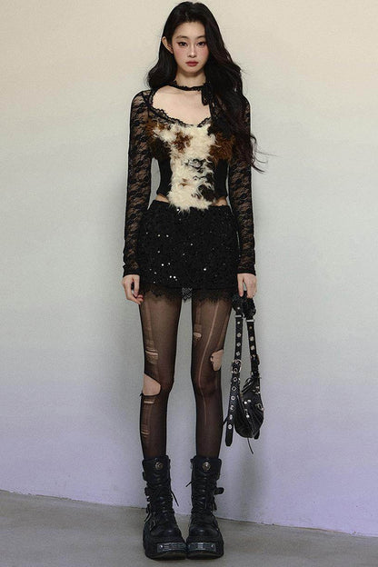 Lace Cut-Out Plush Knit Top - My Store