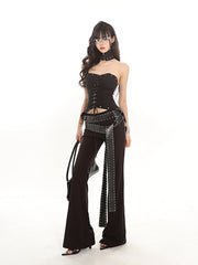 Strap Belt Set Flared Black Pants