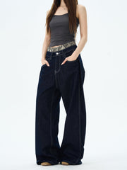 Camo Lined Wide Leg Jeans