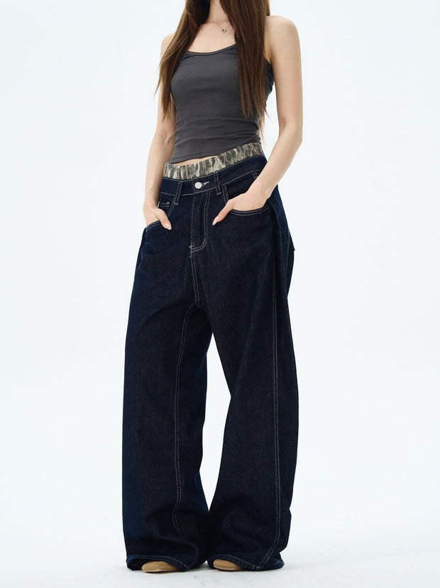 Camo Lined Wide Leg Jeans