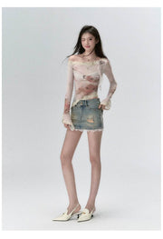 Via Pitti Lace Paneling Mesh Top - My Store