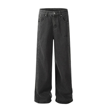Washed Striped Patchwork Straight Leg Denim Jeans