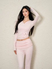 Pink & Black V-Neck Hoodie & Pants Set - My Store