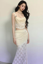 Gilt Night Banquet Lace Vest & Fishtail Skirt Set-Up - My Store