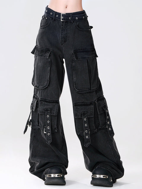 Black Denim Cargo Pants