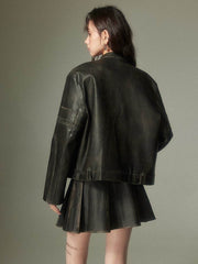 Ribbon Leather Collar Jacket - My Store