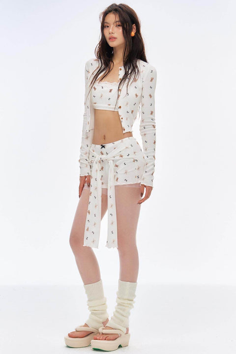 Floral Cardigan Lace Shorts Set-Up - My Store