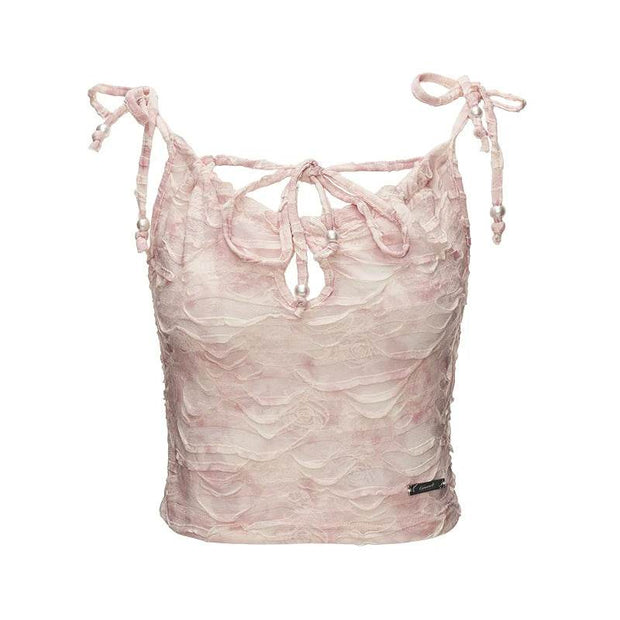 Tie-Dye Flower Drawstring Sleeveless Top - My Store