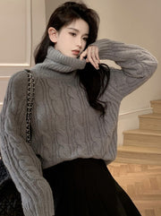 High Neck Cable Knit Top