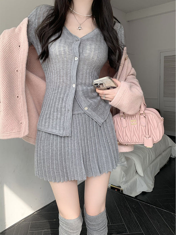 Knitted Cardigan + Mini Skirt Set