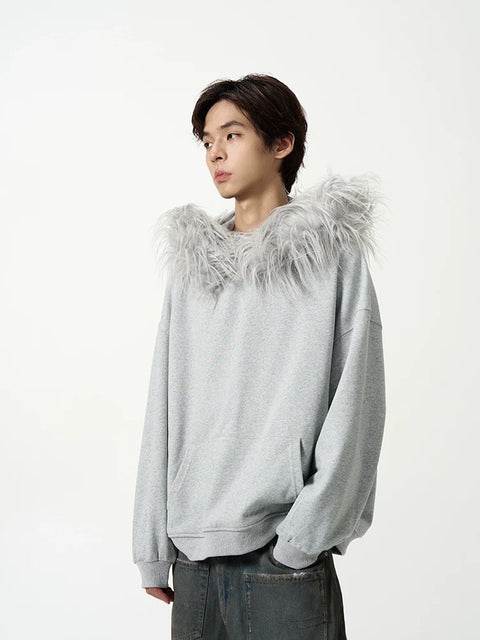 Fake Fur Collar Oversize Hoodie