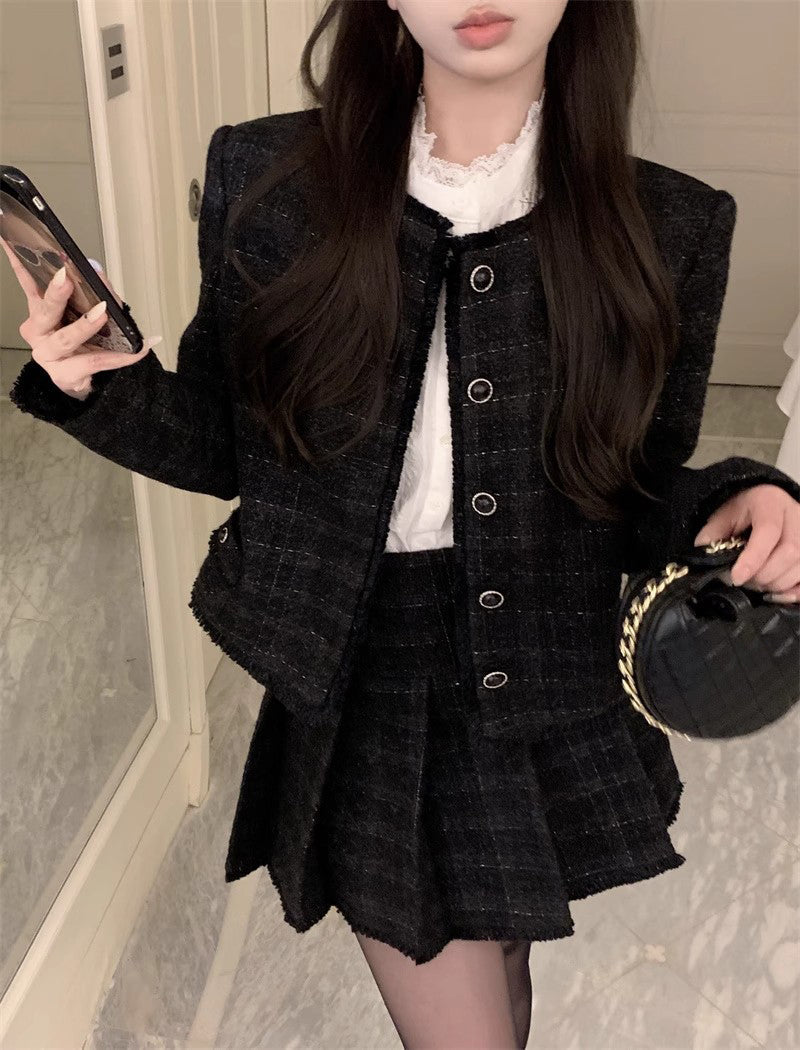 Black Tweed Jacket & Skirt Set
