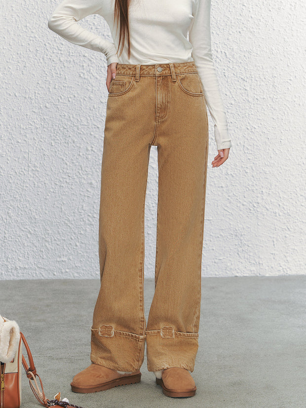 Embroidered Wide-Legged Flared Denim Pants