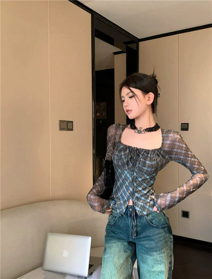 Blue Plaid Top