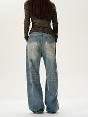 High Waist Wide Leg Paint Smudge Jeans