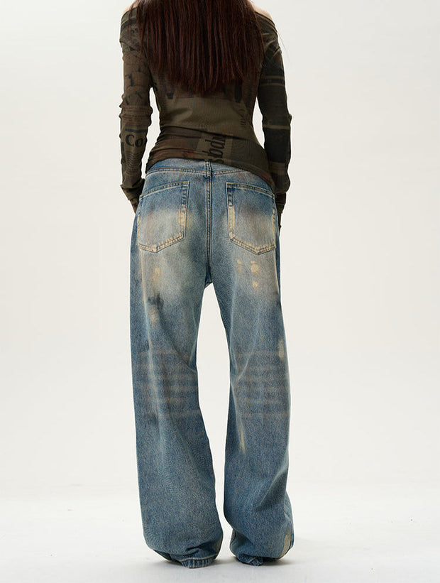 High Waist Wide Leg Paint Smudge Jeans