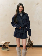 Fleece Denim Jacket & Skirt Set - My Store