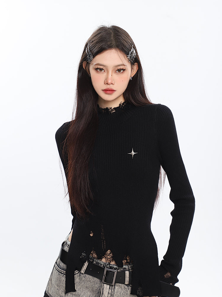klia Star Distressed Long Sleeve Top