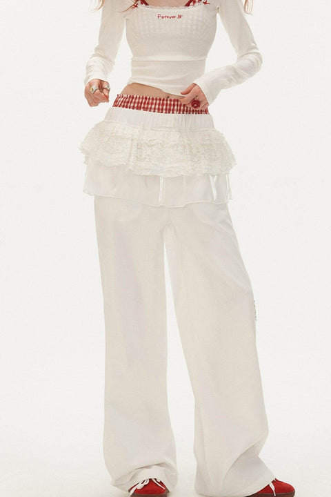 White Layered Wide-Leg Pants - My Store