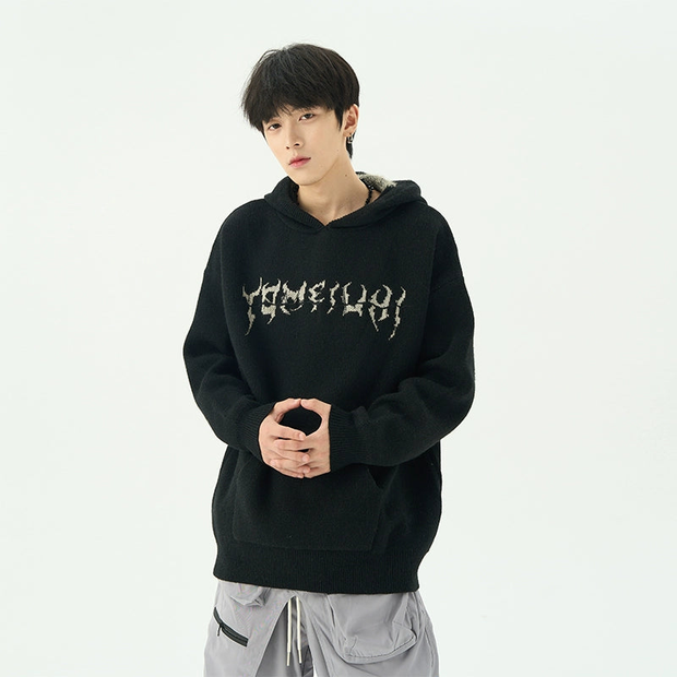 Oversize Embroidery Knit Hoodie