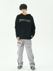 Oversize Embroidery Knit Hoodie