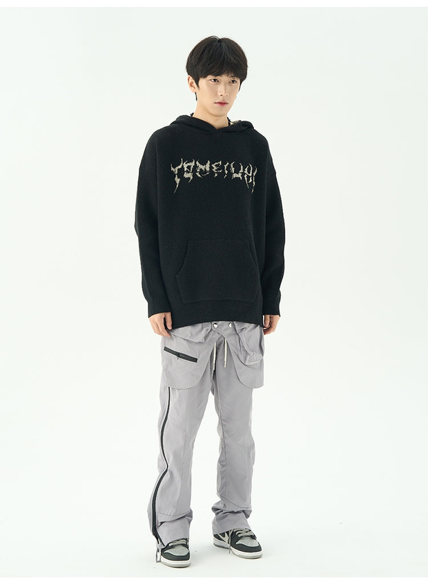 Oversize Embroidery Knit Hoodie