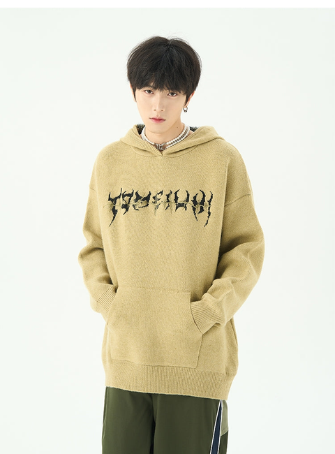 Oversize Embroidery Knit Hoodie