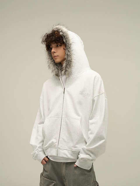 Oversize Fur Neck Zipper Hoodie