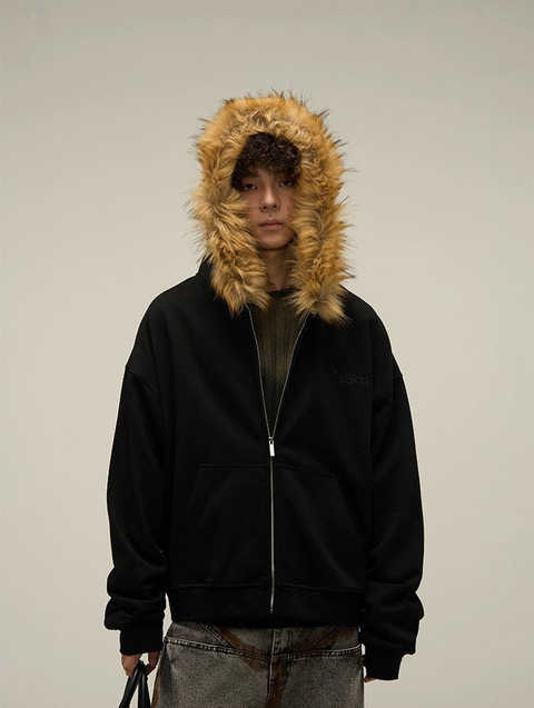 Oversize Fur Neck Zipper Hoodie