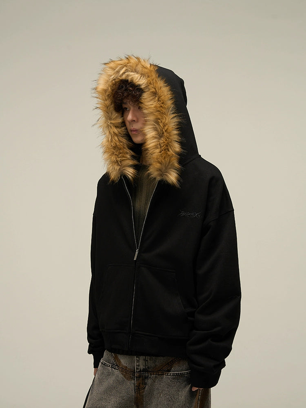 Oversize Fur Neck Zipper Hoodie