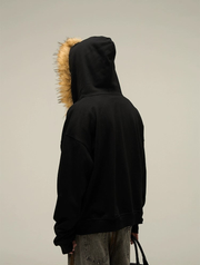 Oversize Fur Neck Zipper Hoodie