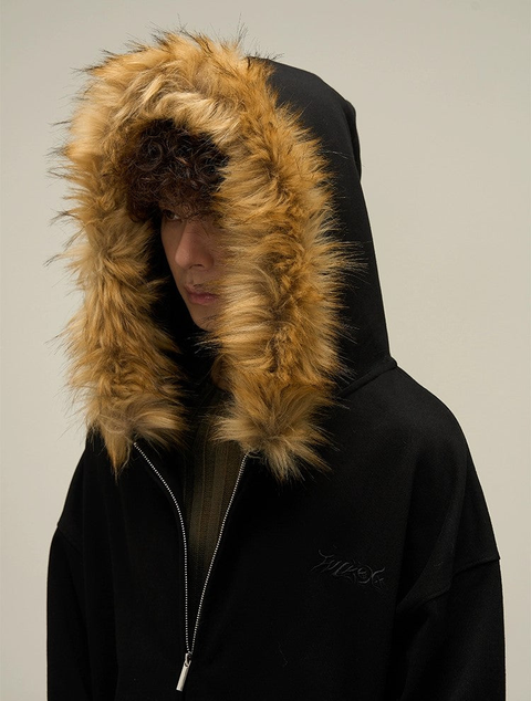 Oversize Fur Neck Zipper Hoodie