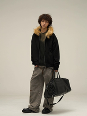 Oversize Fur Neck Zipper Hoodie