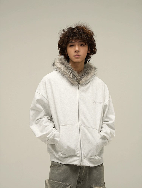 Oversize Fur Neck Zipper Hoodie