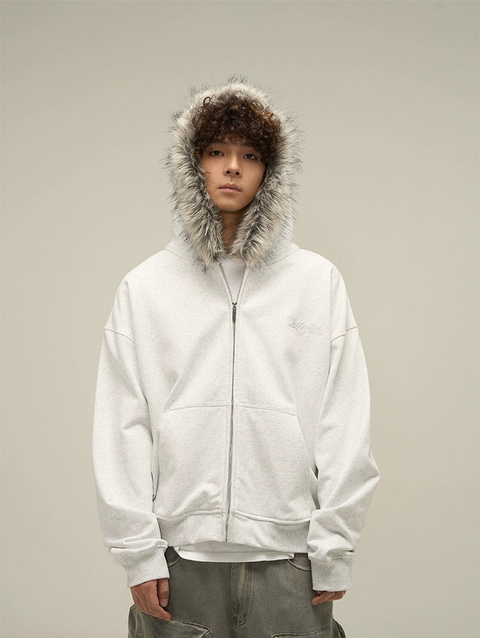 Oversize Fur Neck Zipper Hoodie