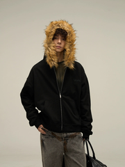 Oversize Fur Neck Zipper Hoodie