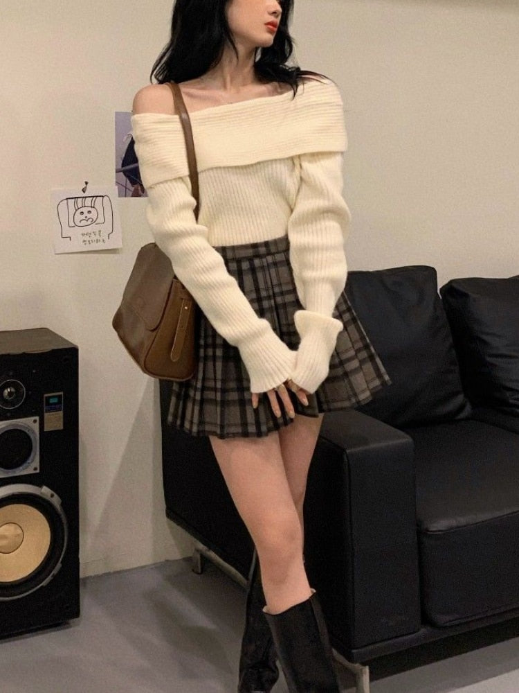 Off Shoulder Knitted Sweater