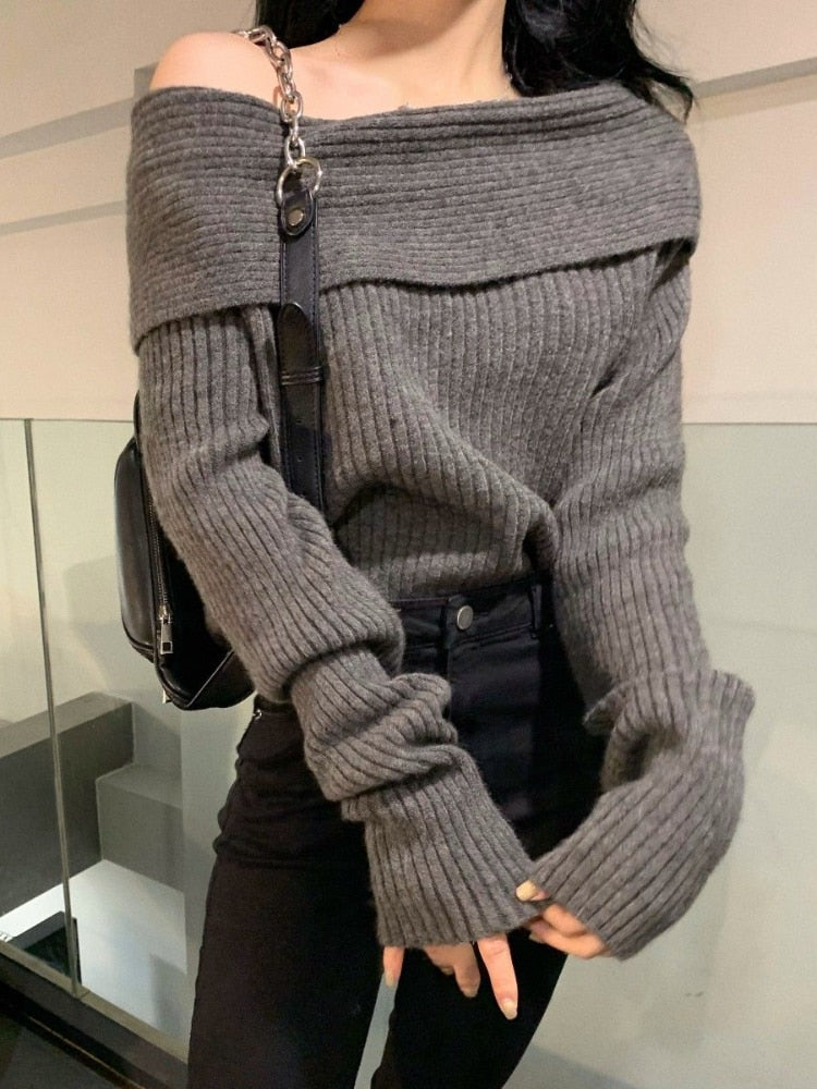 Off Shoulder Knitted Sweater