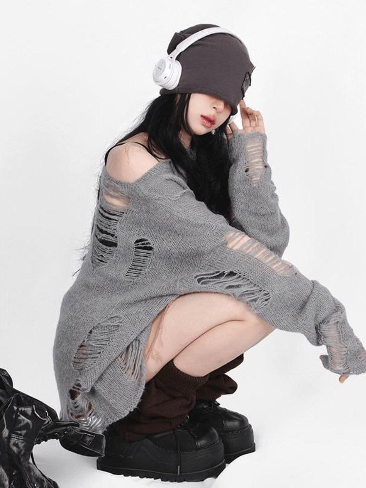 Oversized Distressed Sweater