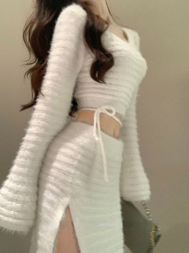 Fleece Long Sleeve Top & Maxi Skirt Set
