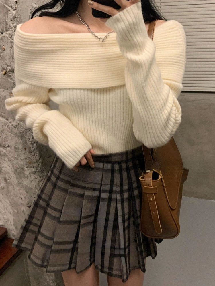 Off Shoulder Knitted Sweater