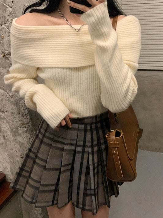Off Shoulder Knitted Sweater