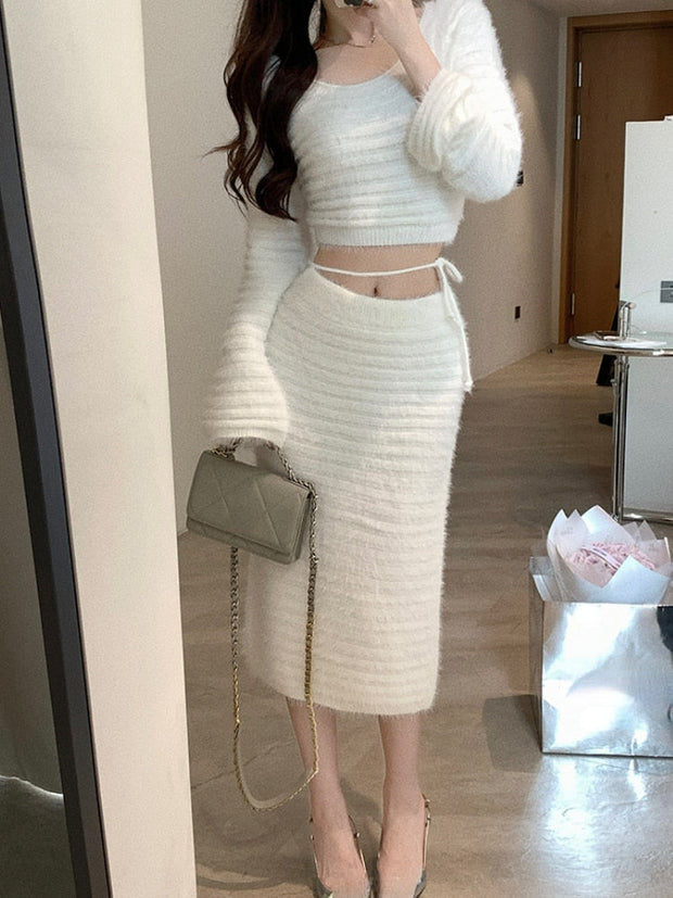 Fleece Long Sleeve Top & Maxi Skirt Set
