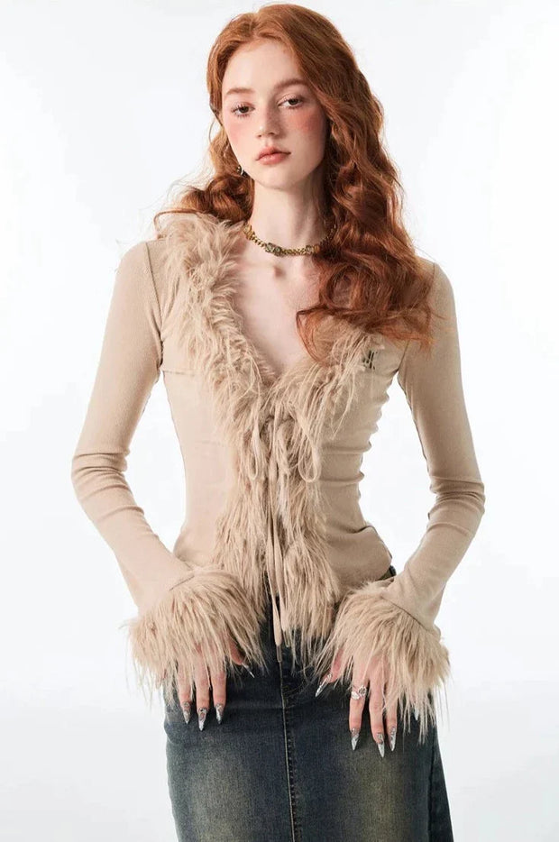 1JINN Fur Accent Cardigan