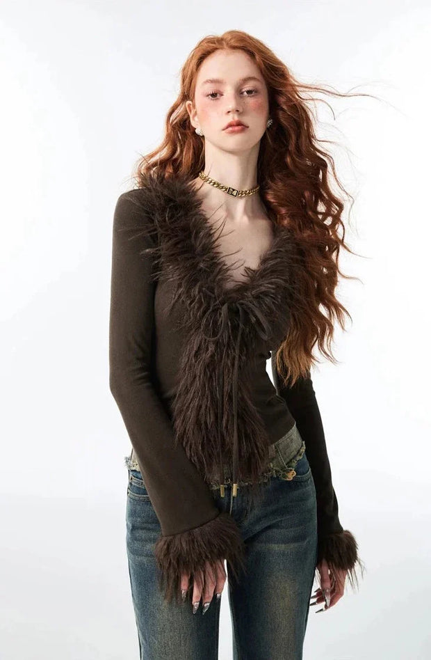 1JINN Fur Accent Cardigan