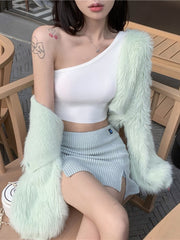 Fur Cardigan & Skirt Set