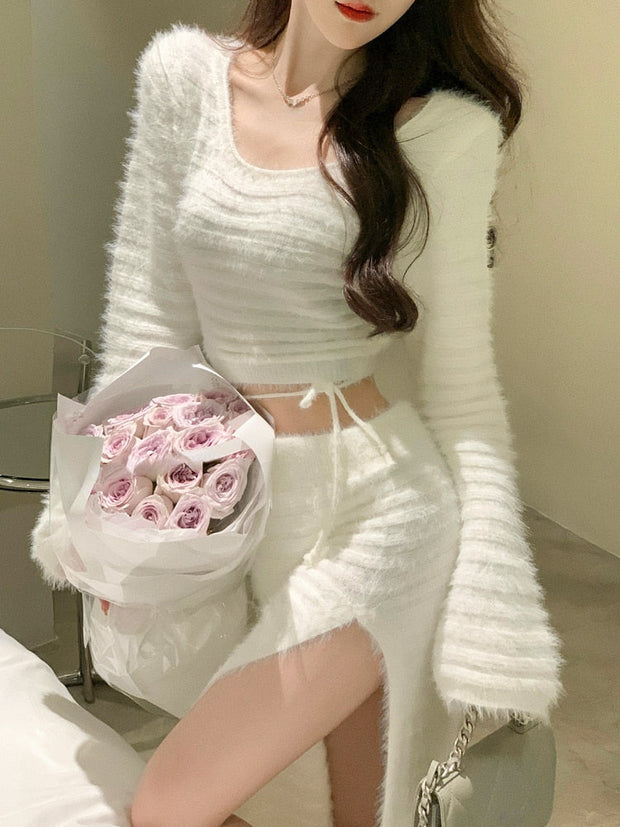 Fleece Long Sleeve Top & Maxi Skirt Set