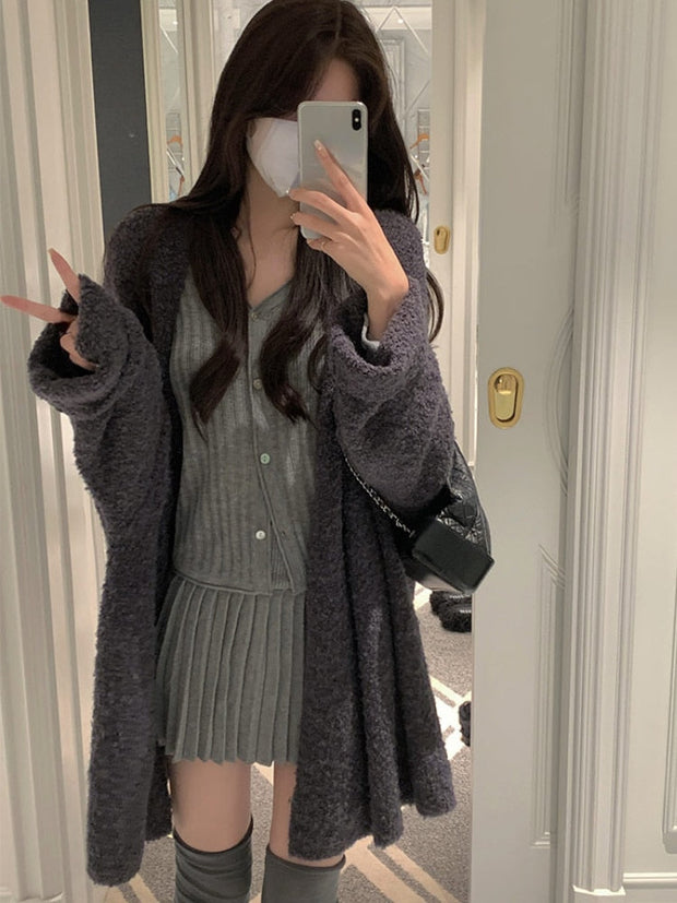 Knitted Cardigan + Mini Skirt Set