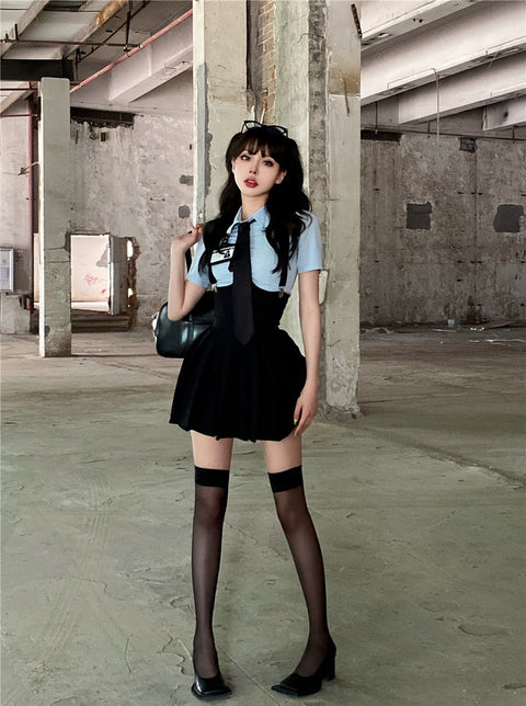Blue Tie & Skirt Set